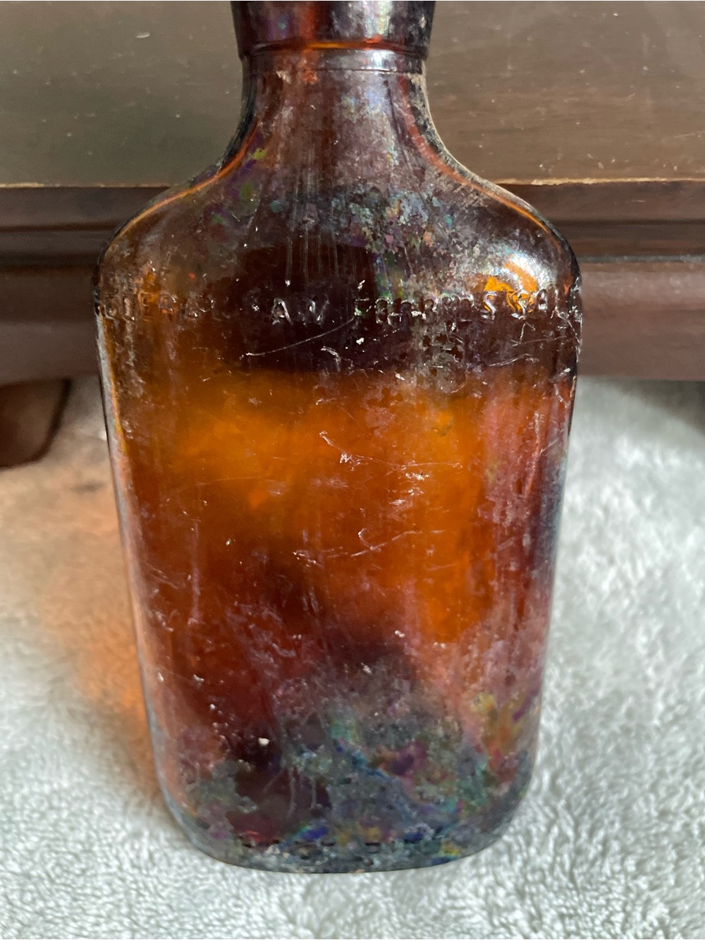 Vintage Amber Glass Decorative Bottle Accent - Warm Amber Tones